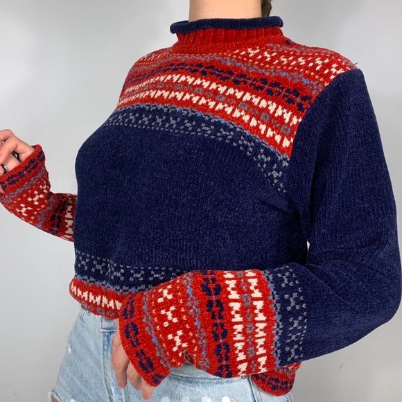 VINTAGE GRANDMA PATTERN CHUNKY KNIT VELVET SWEATER - Picture 4 of 4